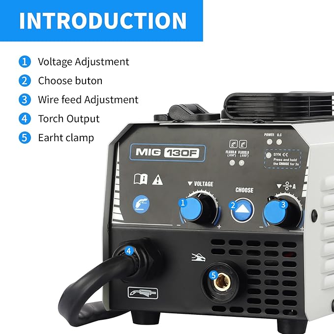 AZZUNO MIG Welder,Flux Core Welder Machine 110V 130Amp, Gasless MIG Welding Machine IGBT Inverter Welder Portable Wire Feed Welder (110V)