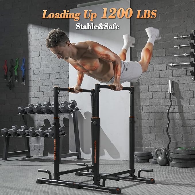 Sportsroyals Adjustable Dip Bar Station, Heavy Duty Parallette & Parallel Bars, 400LBS Stable Dip Stands for Home Gym, Calisthenics & Upper Body Workout Equipment