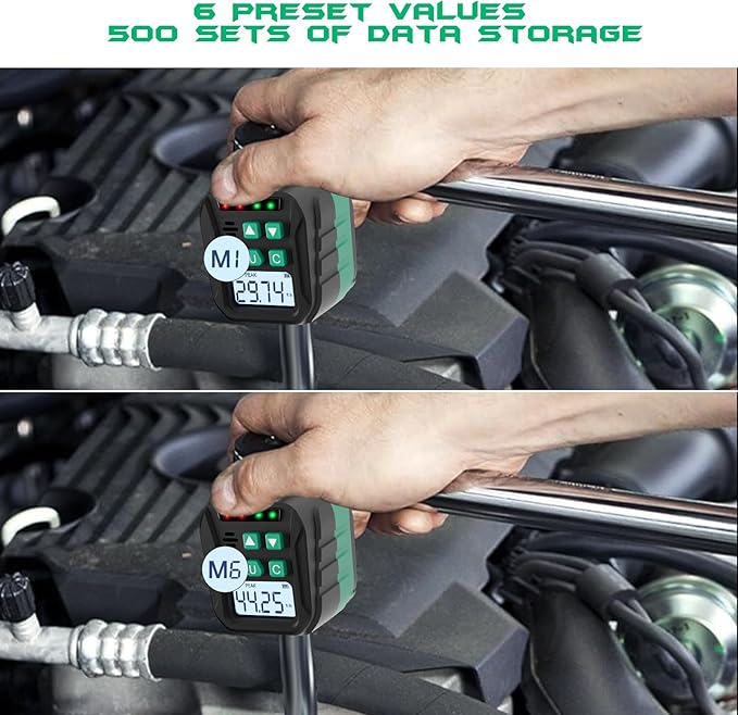 1/2-Inch Digital Torque Adapter, 2.21-44.25 Ft.lb/3-60 N.m, Electronic Torque Wrench Converter with ±2% Accuracy, Preset Function, Data Storage, 3/8” & 1/4” Adapter for Bike, Motorcycle, Car