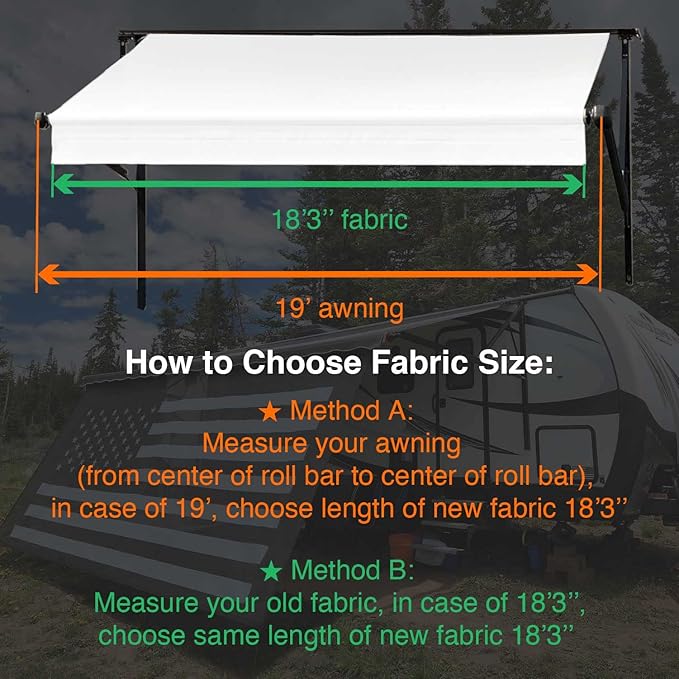 Leaveshade RV Awning Fabric Replacement Camper Trailer Awning Fabric Super Heavy Vinyl Coated Polyester 18'3''(Fit for 19' Awning)-White