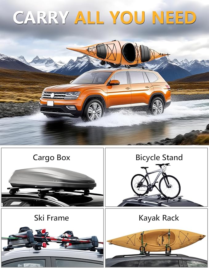 Tuyoung 330lbs All Aluminum Roof Rack Cross Bars Compatible with Volkswagen VW Atlas 2017-2026 with Raised Side Rails(Not for Atlas Cross Sport), Lockble Heavy Duty Roof Rails Crossbars Luggage