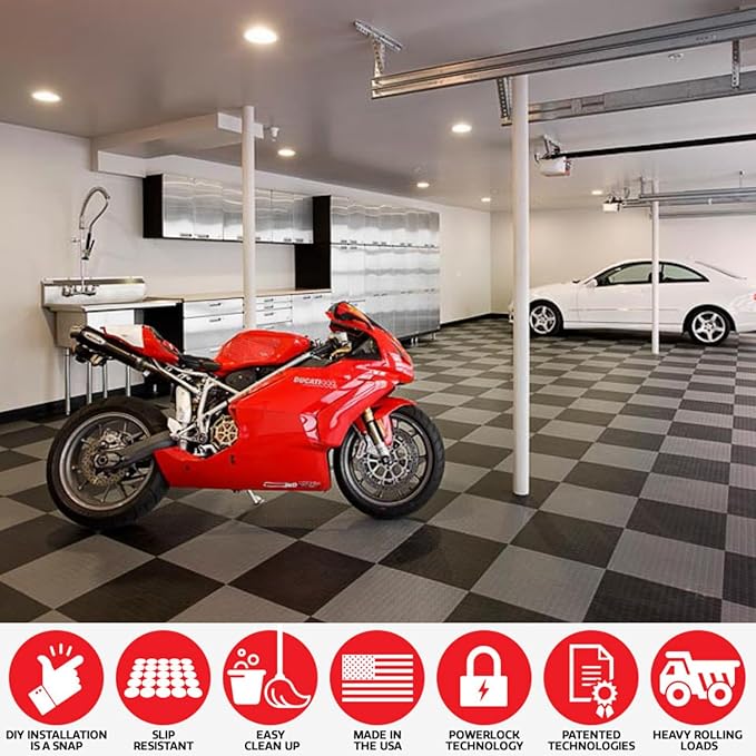 Big Floors GarageDeck Coin Pattern, Durable Copolymer Interlocking Modular Non-Slip Garage Flooring Tile (Graphite, 48 Pack of 12 x 12" Tiles)