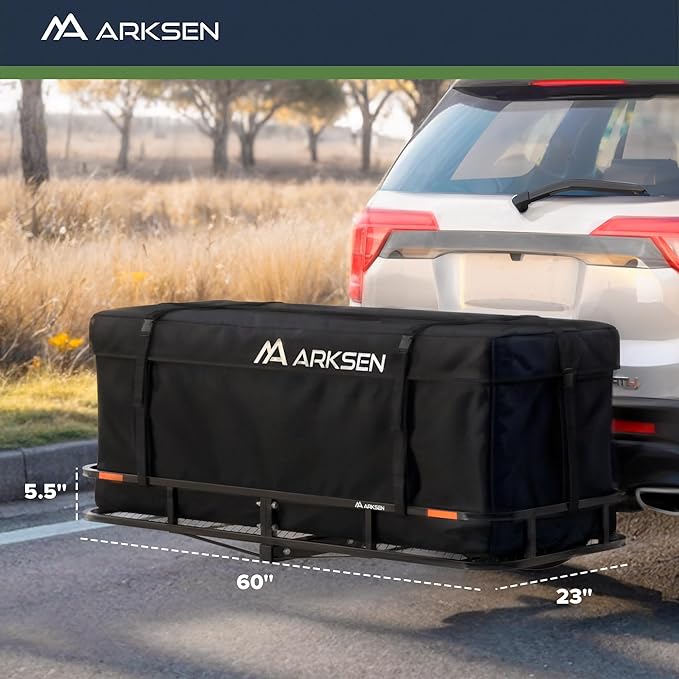 ARKSEN 60 x 23 x 5.5 Inch Folding Hitch Cargo Carrier with 600D PVC Waterproof Cargo Bag, 500 Lbs Capacity Heavy Duty 2 Inch Receiver Luggage Basket for SUV, Pickup Truck, Camping & Travel