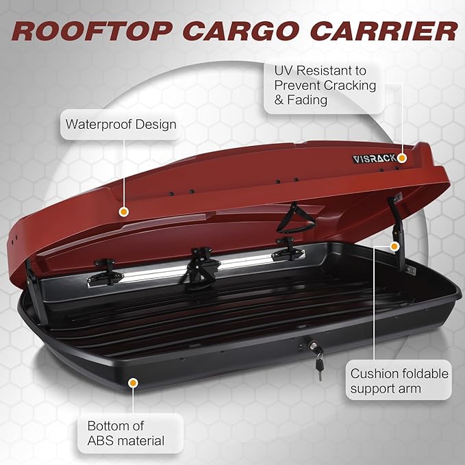 Hard Shell Roof Cargo Box Carrier with Security Keys,Heavy Duty Waterproof Rooftop Storage Box,58.3 L x 35.4 W x 13 H Inches,15.5 Cubic Feet Tool-Free Install,Dual Side Opening,Red