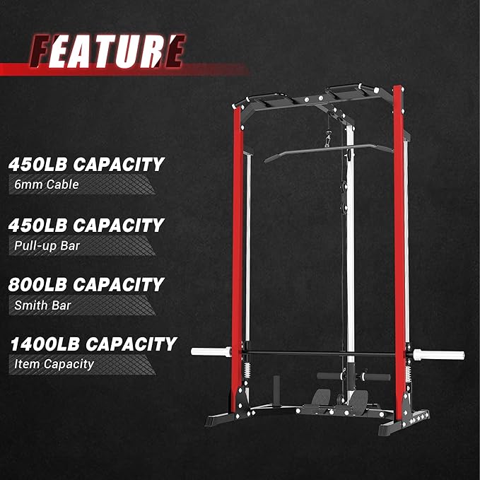 Compact Smith Machine Home Gym - 800lb Barbell Sleeve, Space-Saving Power Cage with LAT Pulldown, Power Rack 5-in-1, 1500lb Capacity for Garage & Small Spaces, P70