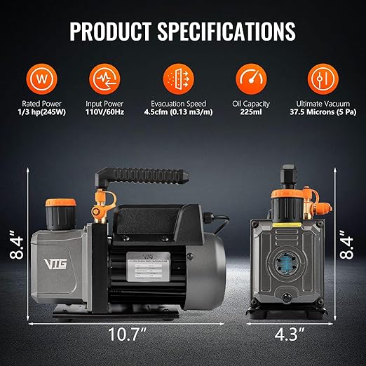 R1234yf AC Vacuum Pump and Gauge Set,4.5CFM Vacuum Pump Manifold Gauge Kit for Auto HVAC Compatible with R1234yf,R404a,R134a,Includes Leak Detector,R1234yf Can Tap,Quick Coupler Adapters