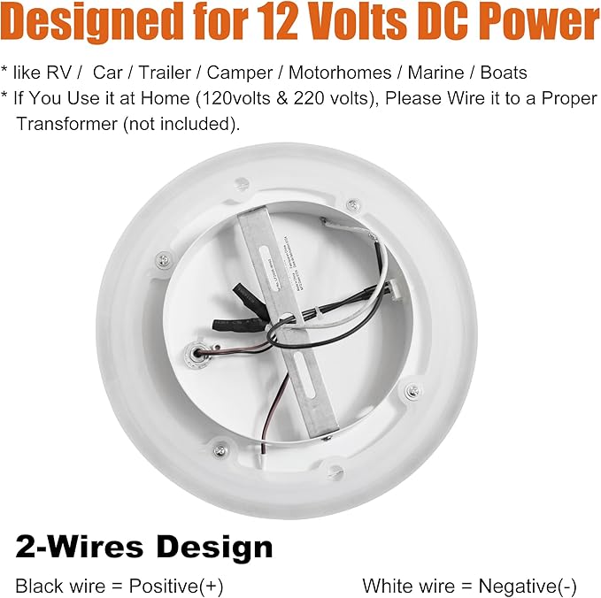 Facon 12V LED RV Ceiling Light & Dinette Light Fixture - 12W 900LM 4000K Cool White RV Interior Light for Camper, Trailer, Motorhome | Sleek Acrylic 12V RV Pendant Light Fixture with Switch