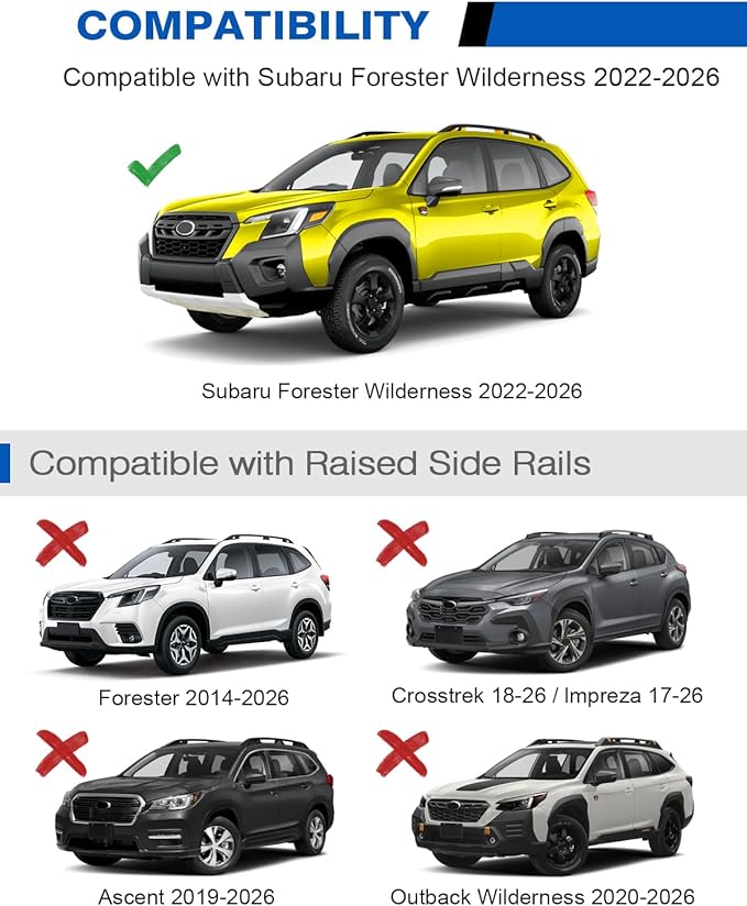 300lbs Lockable Roof Rack Cross Bars Compatible with Subaru Forester Wilderness 2022-2026,Heavy Duty Aluminum Roof Rails Crossbars Black Rooftop Cargo Carrier Luggage