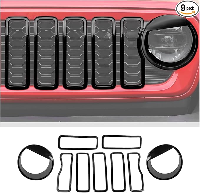 Front Grill Inserts Front Headlight Cover Kit fit for Jeep Wrangler JL JLU Gladiator JT 2024+ Exterior Accessories,Black