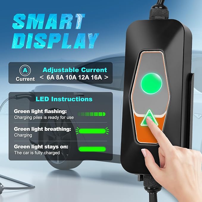 Portable EV Charger Level 2, 16Amp 240V, Electric Vehicle Charger with 16.5FT Cable, NEMA 6-20 Plug, Portable Electric Car Charger, Compatible with SAE J1772 Evs