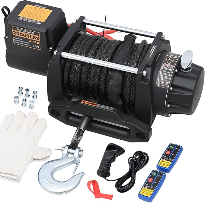 12V Electric Winch,20000LBS Load Capacity Trailer Winches with Synthetic Rope Towing Winches for Jeep Truck SUV and More,with Wired Handle and Wireless Remote