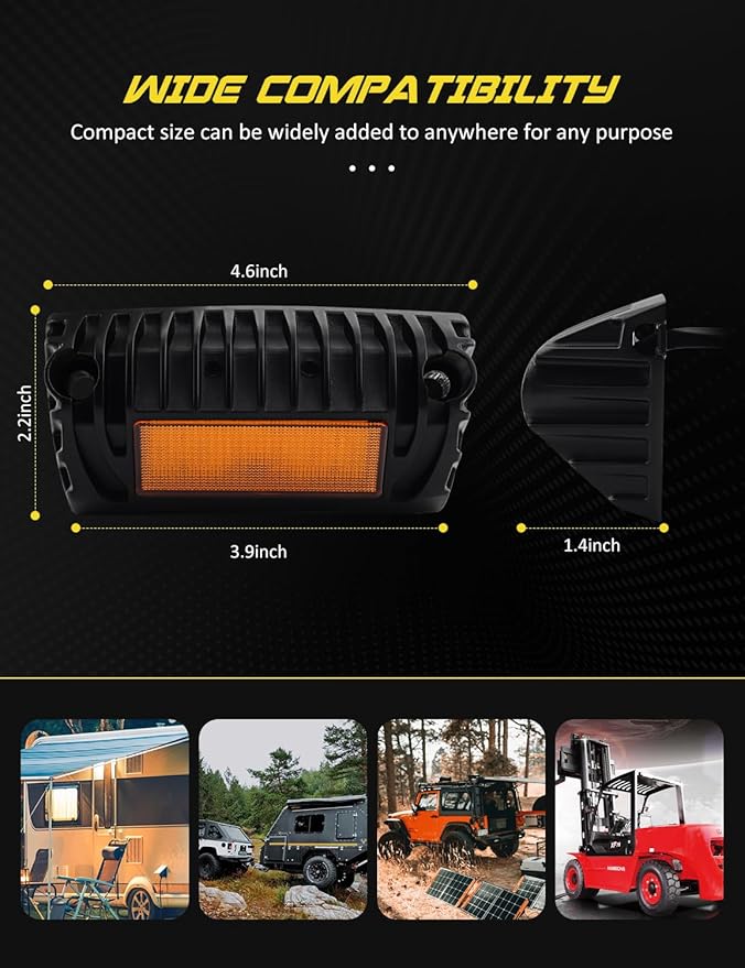 Chelhead 800lm Led RV Porch Light Exterior Utility Light 12V Amber Replacement Lighting Led Scene Lights Compatible with RVs, Traliers, Campers, Roof Rack, Trucks