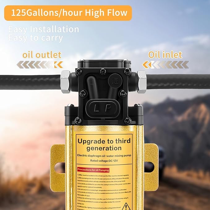 12V Electric Fuel Transfer Pump 120 GPH Gasoline Pump With 13FT Cigarette Lighter Plug Alligator Clips, Explosion-Proof Design Suitable For Vehicles, Boats,Equipment,Gasoline, Diesel, Water