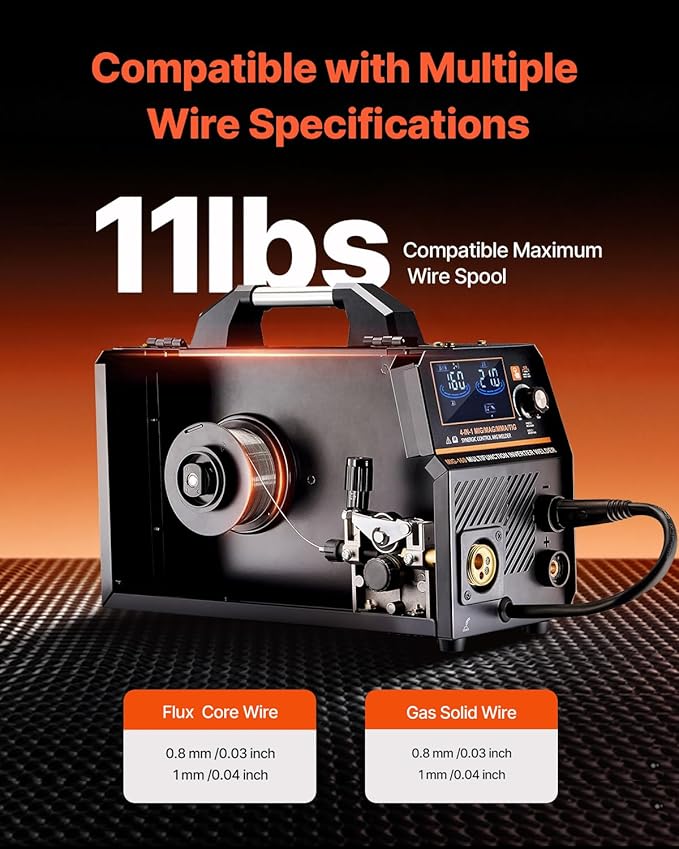 VEVOR MIG Welder, 160A Synergic Mig Welding Machine, 4-in-1 Gas MIG/Flux Core MIG/Stick/Lift TIG Multi-Process Welder Machine, 110V/220V Dual Voltage Mig Welder with IGBT Inverter & LCD Screen Display