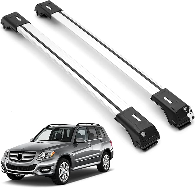 ERKUL Roof Rack Cross Bars for Mercedes Benz GLK Class 2009-2015 | Aluminum Crossbars with Anti Theft Lock for Rooftop | Compatible with Raised Rails - Silver
