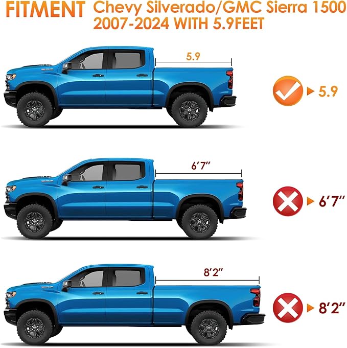 Nilight Soft Tri-fold Truck Bed Tonneau Cover Compatible with Chevy Silverado 1500/GMC Sierra 1500 2007-2025-5.9ft