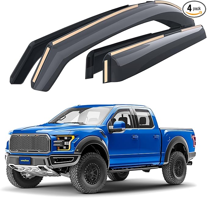 Goodyear Shatterproof in-Channel Window Deflectors for Ford F150 Raptor 2017-2020 SuperCrew, Rain Guards, Window Visors for Cars, Vent Deflector, Car Accessories, 4 pcs - GY007732