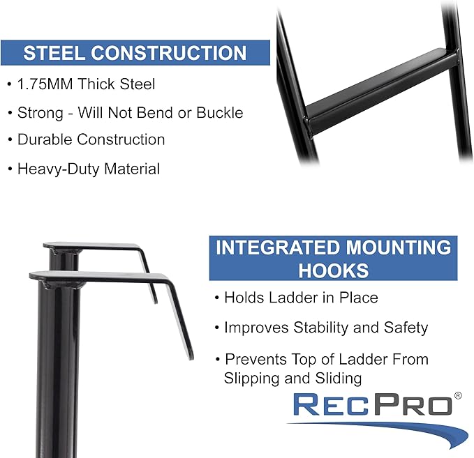 RecPro RV Bunk Ladder 85" | Black | Mounting Brackets Included | Aluminum | Made in USA