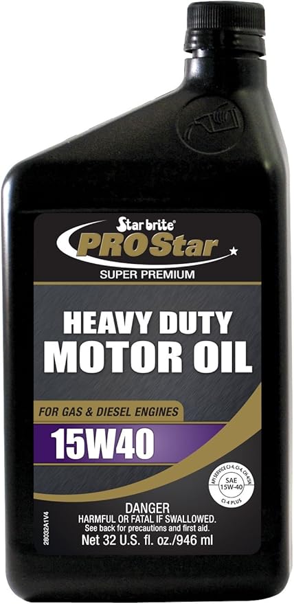 STAR BRITE Pro Star Super Premium Motor Oil SAE 15W-40 - High Performance, Heavy-Duty Engine Protection - Meets API CI, CJ-4, & More - 32 OZ