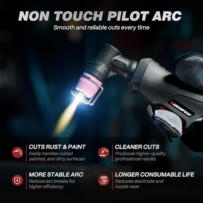 ARCCAPTAIN 55A Plasma Cutter, Non-Touch Pilot Arc High-Frequency Plasma Cutting Machine, 120/240V Dual Voltage IGBT Inverter, 1/2" Clean Cut, 2T/4T, for Beginners DIY