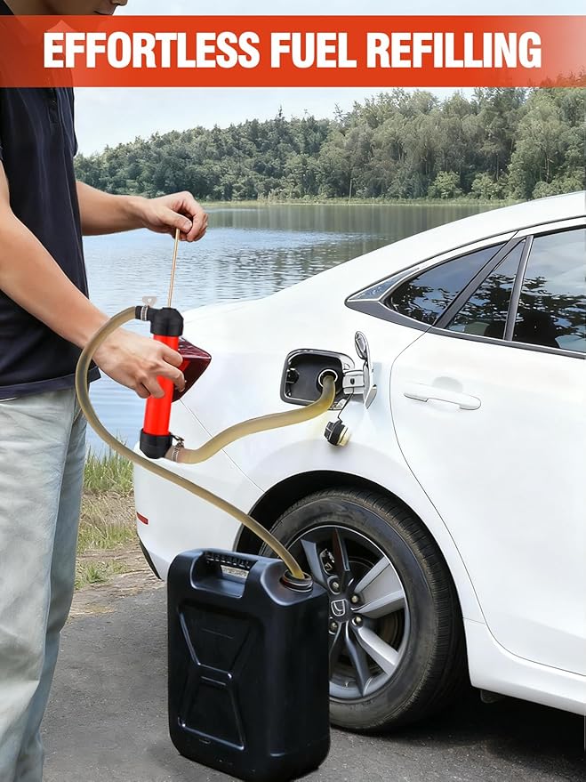 MADHOLLY Hand Fuel Pump with 3 Leakproof Clamps - RV Essentials Winterizing Kit, Antifreeze/Gas/Oil Transfer Siphon Pump