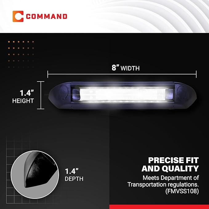 Command Electronics 12V LED Exterior Extruded Porch Light – Surface Mount Utility – IP67 Rating OEM RV, Camper, Bus, Truck, & Trailer – 8"x1.4"x1.4" – Black Case/White Light 2-Pack