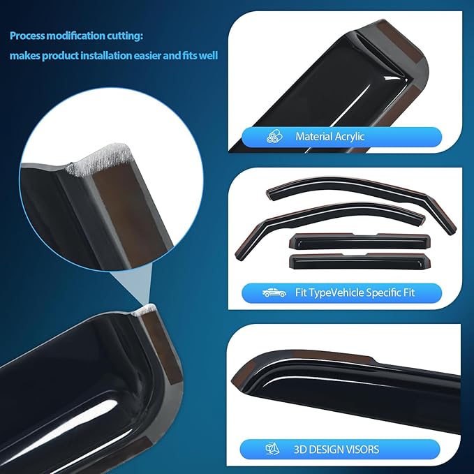 Window Visors Rain Guards for Audi A6 2012 2013 2014 2015 2016 2017 2018,Tape-On Side Window Deflectors,Car Accessories Visors Rain Guards