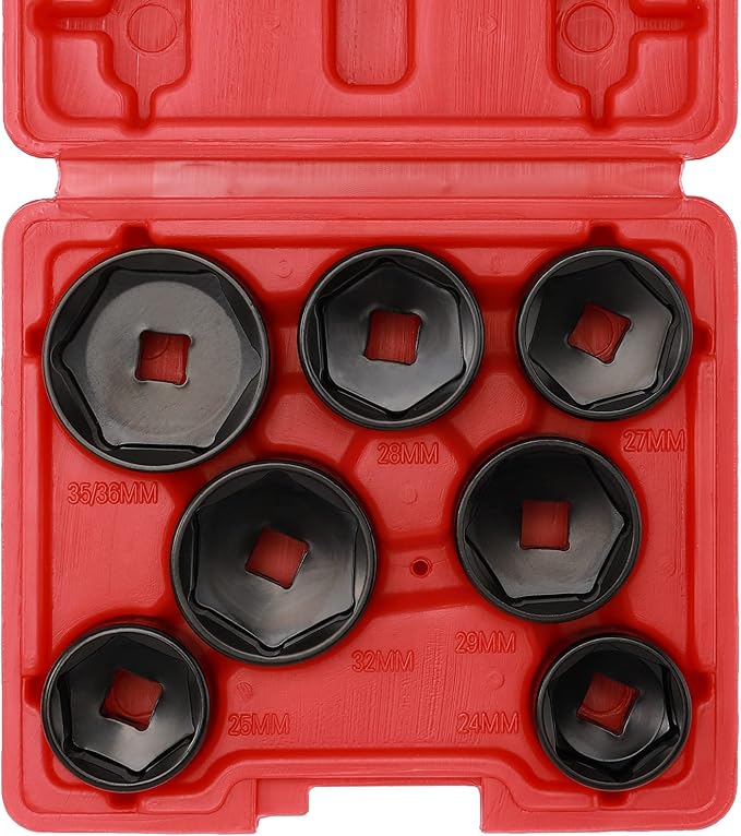Mayouko 7 Pieces 3/8" Drive Low Profile Oil Filter Wrench Socket Set, Oil Filter Cap Remove and Install Tool Kit, 24mm, 25mm, 27mm, 28mm, 29mm, 32mm, 36mm, CR-V