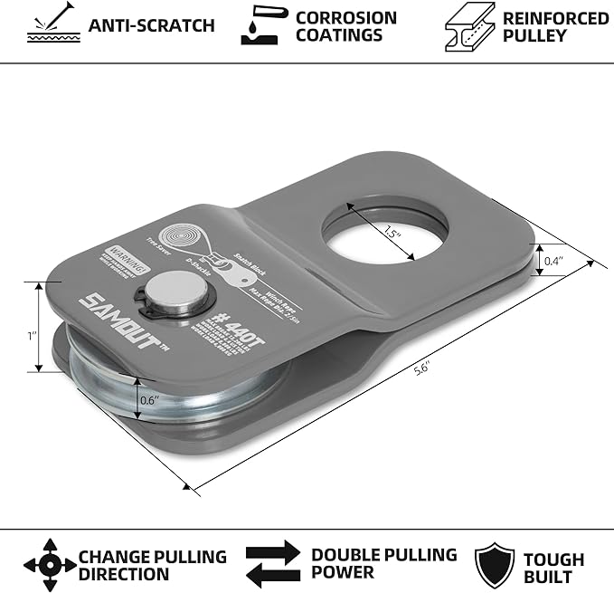 Winch Snatch Block (4.4 US Ton WLL) Recovery Towing Pulley System for Synthetic Rope or Steel Cable with Max Dia. 2/5in - 2PCS