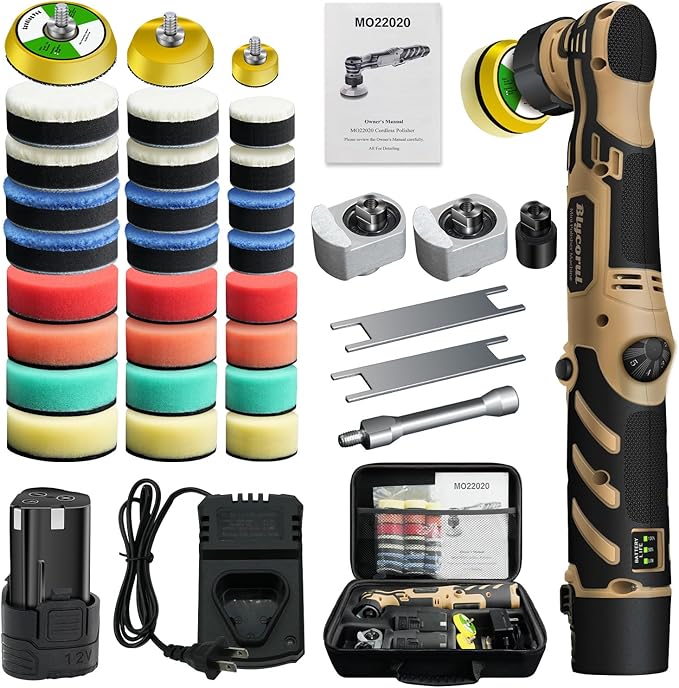 Cordless Mini Polisher,1/1.5/2Inch,DA&RO with 11 Variable Speed 2500-6000 RPM,2.3Ah Rechargeable Battery,Car Detailing Micro Polisher