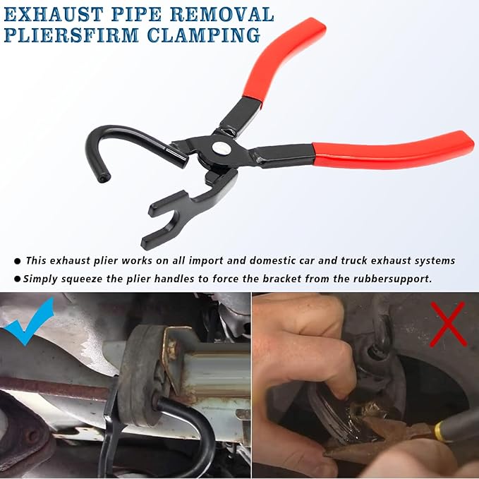 Exhaust Hanger Removal Tool,Exhaust Hanger and Rubber Bracket Separation Exhaust Pliers and 4 Hole Exhaust Hanger Rubber Kit, Universal Exhaust Insulators Muffler Hangers Removal Tool (5PCS)