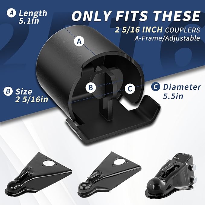 Trailer Lock Fits 2 5/16 Inch Couplers, Secures Safety Chains Anti-Theft Ball Hitch Lock, Pry-Resistant & Heavy-Duty Trailer Hitch Locks for RV | Cargo | Camper | Dump Trailer (Black)