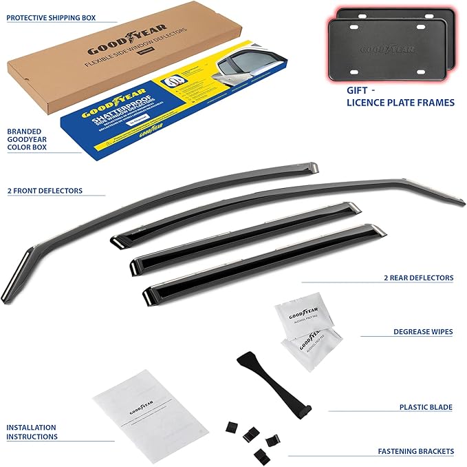 Goodyear Shatterproof in-Channel Window Deflectors for GMC Terrain 2018-2024, Rain Guards, Window Visors for Cars, Vent Deflector, Car Accessories, 4 pcs - GY007700