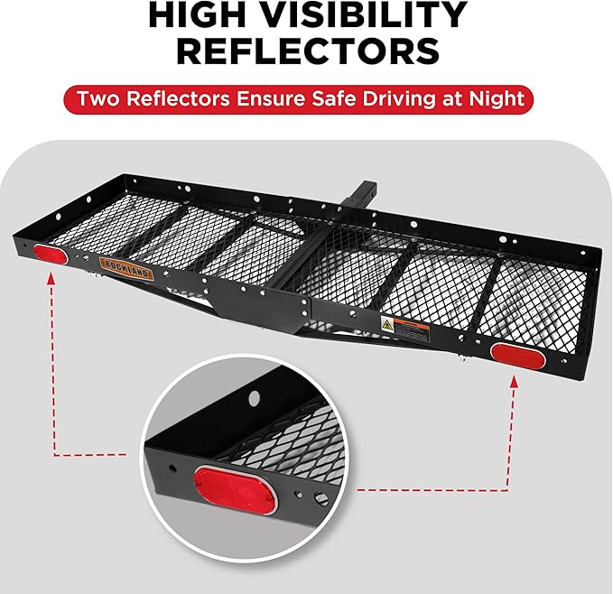 Rockland Steel Foldable Cargo Carrier with Reflectors, 750 LBS Capacity, 60" x 20" x 2.5", Hitch Mount for 2" Receivers, Compatible with Class III & IV, Folding Tray Hitch Basket for Cars SUVS Vans
