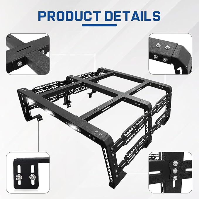 Overland Bed Rack for Full Size Truck 22" 1/2 Bed Rack Compatible with 2007-2025 Toyota Tundra with Factory Bed Rails, for Without Tonneau Bed Cover.