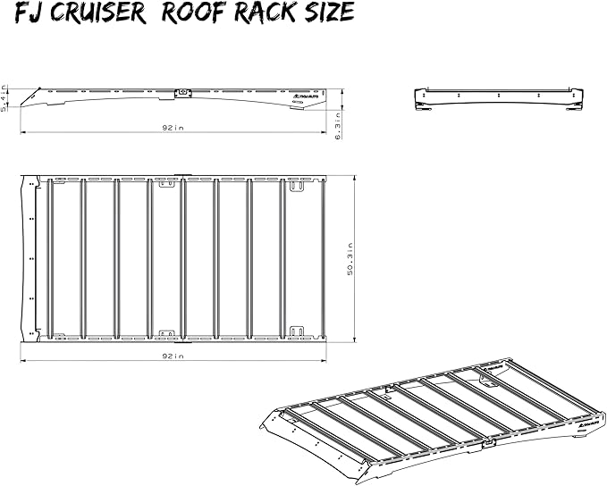 FJ Cruiser Roof Rack, 2007-2016, Aluminum, 600 lbs Capacity, LED Light Bar Compatible, Black