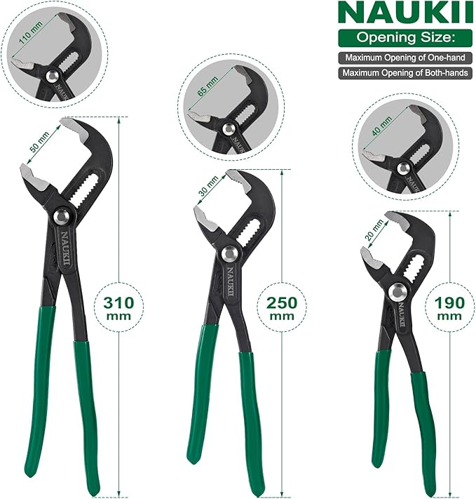 3pcs 8/10/12 inch Groove Joint Pliers Set Comfortable Handle Tongue-and-Groove Pliers for Home Repair Water Pump Pliers with Roll Up Case Adjustable Pliers