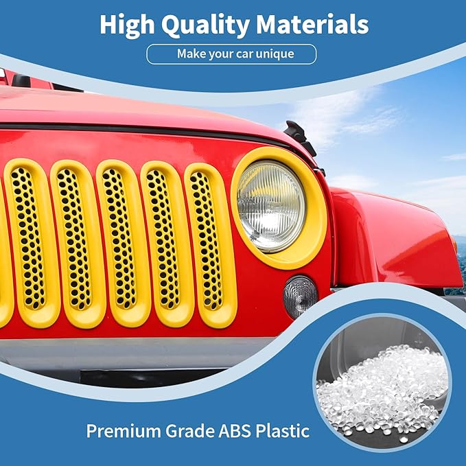 for Jeep JK Front Grille Inserts & Headlight Cover Trim Ring for Jeep Wrangler JK JKU 2007-2017 Yellow Exterior Accessories 9pcs