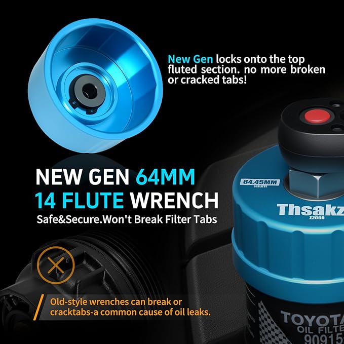 Oil Filter Wrench 64mm 14 Flute Precision CNC Machined Aluminum Oil Filter Removal Tool for Lexus Toyota Camry Tundra Tacoma 4Runner RAV4 and More