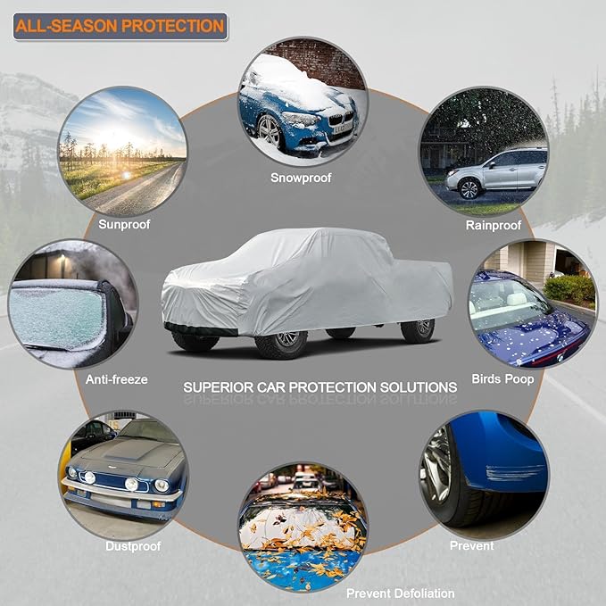 Kayme Full Size Truck Cover Waterproof All Weather, Heavy Duty Outdoor Large Pickup Cover Sun Rain Uv Protection, Universal Fit Ford F250 F350 RAM 2500 3500(Length Up to 262 inch) XXXL.Silver