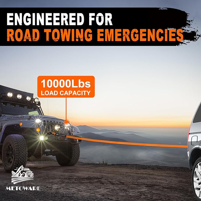 METOWARE Tow Strap with Hooks - 2" x 20ft(10,000lbs) Tree Saver Winch Strap - Emergency Recovery Tow Strap Winch Extension Rope with Forged Steel Hooks - for Truck, SUV, ATV