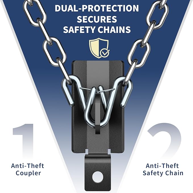 Trailer Lock Fits 2 Inch Couplers, Secures Safety Chains Anti-Theft Ball Hitch Lock, Pry-Resistant & Heavy-Duty Trailer Hitch Locks for RV | Boat | ATV | Utility Trailer (Blue)