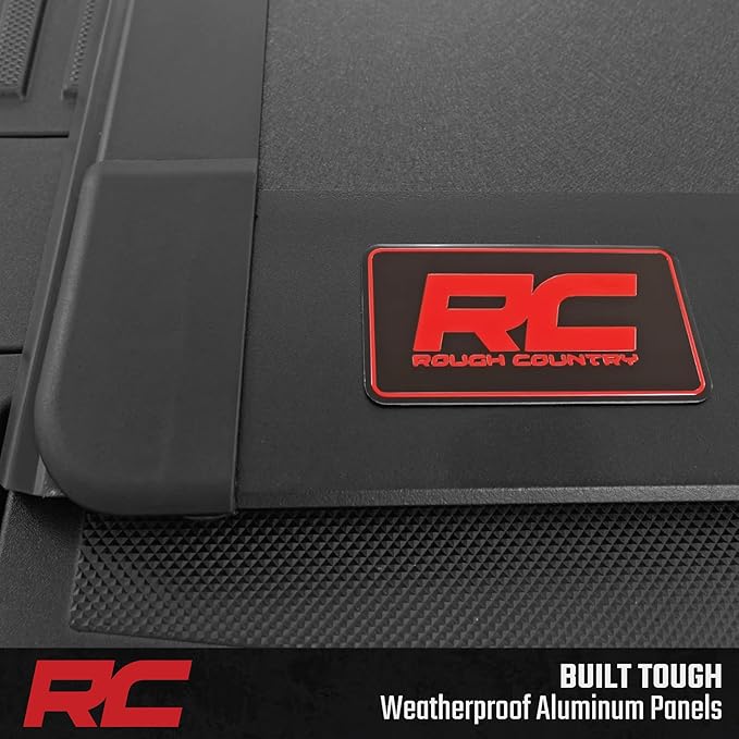 Rough Country Hard Flip-Up Truck Bed Tonneau Cover for Ford F-150 (2015-2020) - Aluminum Tri-Fold Bed Cover