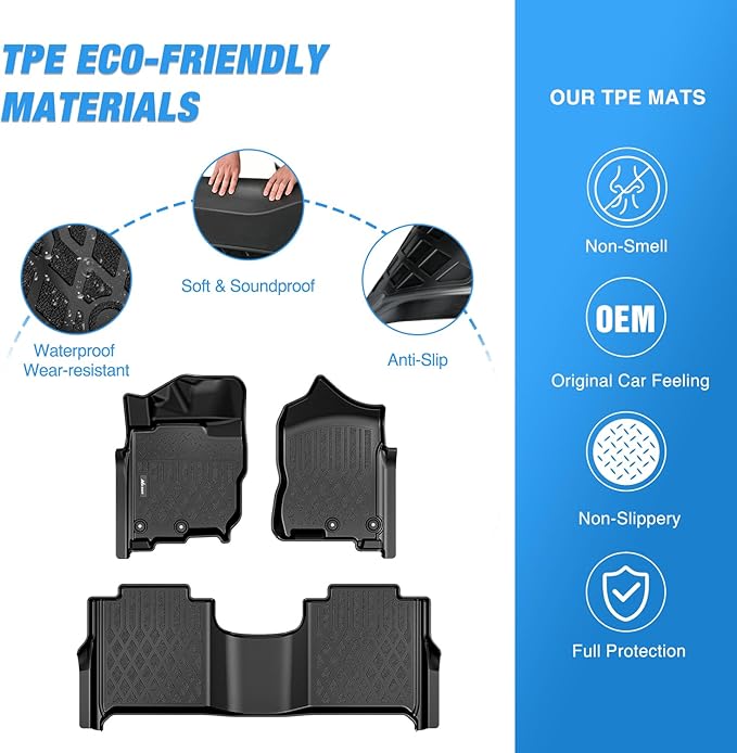 Nilight TPE Floor Mats for Nissan Titan 2017-2021 / TitanXD Crew Cab 2016 2017 2018 2019 2020 All Weather Custom Fit Heavy Duty Floor Liners