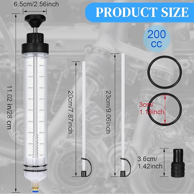 Gisafai 200cc Fluid Extractor Automotive Pump Manual Oil Extractor Pump Syringe for Gasoline Hand Cleaner for Power Steering, Hydraulic Fluid(Black)