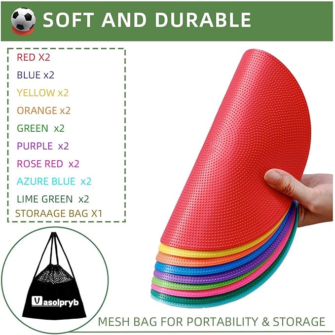 Spot Markers 9 Inch Non Slip Rubber Floor Markers Flat Field Cones Poly Dots for Classroom Dance Sports Soccer Basketball Speed Agility Training (5&9 Colors)