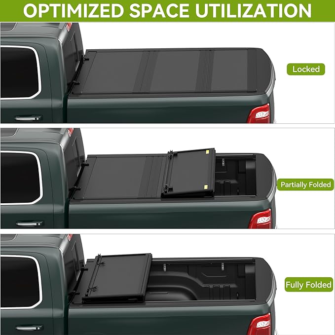 AUTOSAVER88 Low-Profile Hard Tri Fold Truck Bed Tonneau Cover Fit for Ford F-150 F150 2015-2026 with 5.5ft Bed