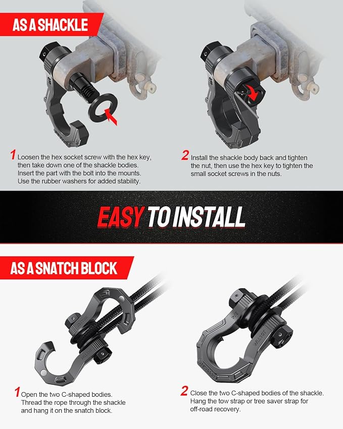 DAYDOOR D Ring Shackles with Snatch Block, 45,000Lbs Break Strength Towing Winch Shackle, 3/4" Heavy Duty Shackles with 7/8" Screw Pin for Off Road Vehicle Recovery (2 Pack,Gray)