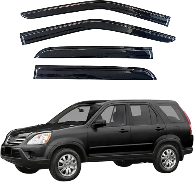 KPY Window Visor Compatible with Honda CR-V 2002-2006 (CRV), 4PC Rain Guard Side Window Vent Deflectors Tape-On Mugen Style, 2002 2003 2004 2005 2006