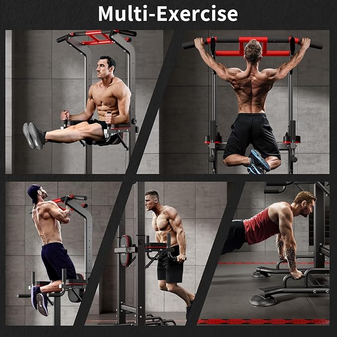 SogesHome Pull Up Bar and Dip Station, Heavy Duty Adjustable Home Gym Equipment for Strength Training, Multifunctional Workout Bar with Resistance Bands – Full Body & Core Exercise